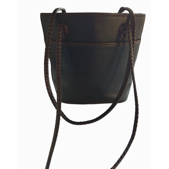 Brighton Black with Brown Crocodile Pattern Leather Tote Bucket Shoulder Bag - Picture 6 of 10